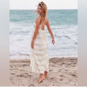 Aerie Women's Tie Dye Maxi Dress Back Tie Tassel Neutral Sundress Sz L